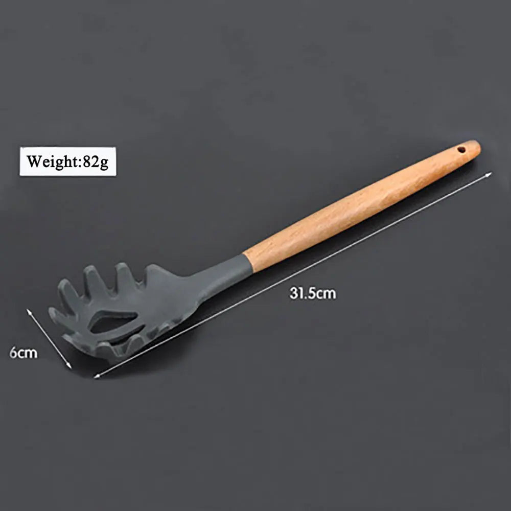 Silicone Cooking Utensils – Wooden Handle Set