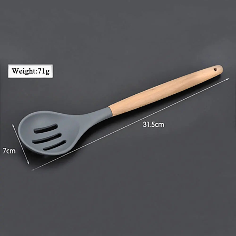 Silicone Cooking Utensils – Wooden Handle Set
