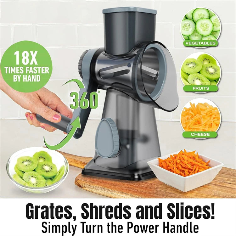3-in-1 Rotary Cheese & Vegetable Grater β Manual Slicer