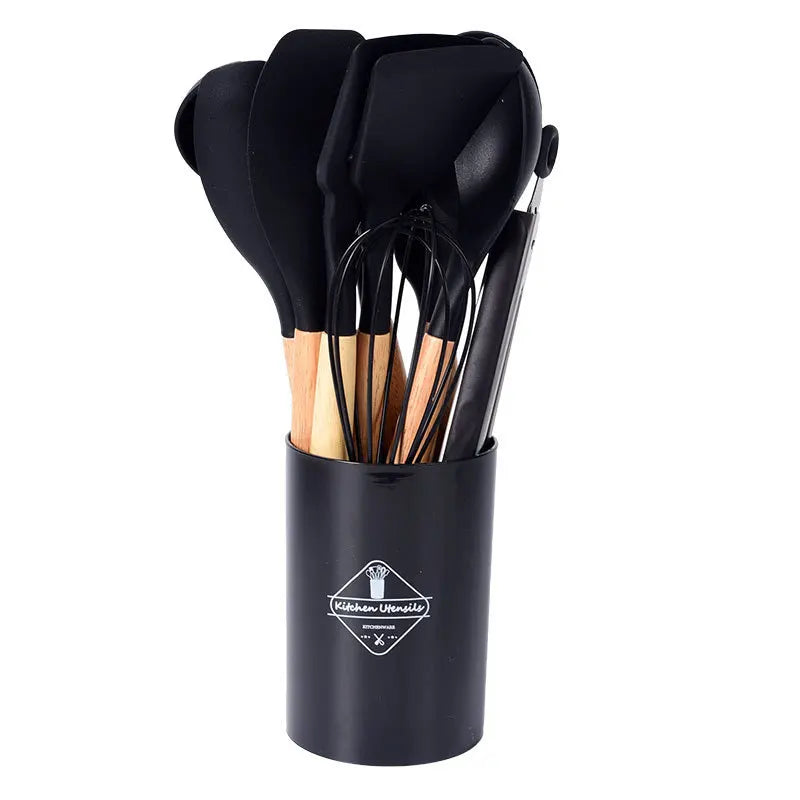 12-Piece Silicone Utensil Set – Wooden Handle Cooking Tools