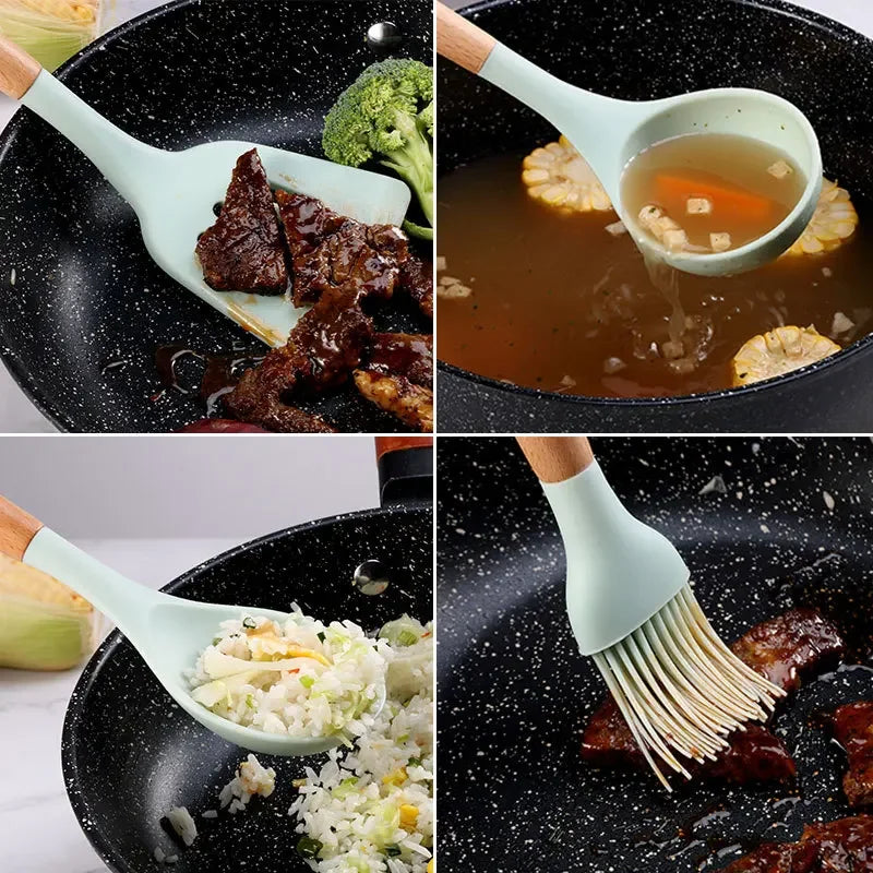 12-Piece Silicone Utensil Set – Wooden Handle Cooking Tools