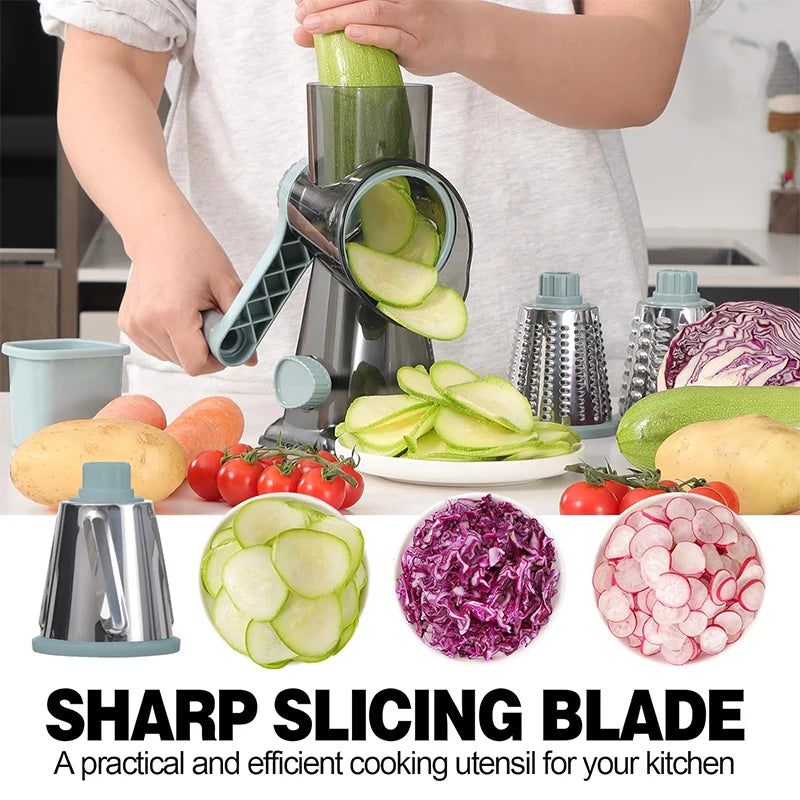 3-in-1 Rotary Cheese & Vegetable Grater β Manual Slicer
