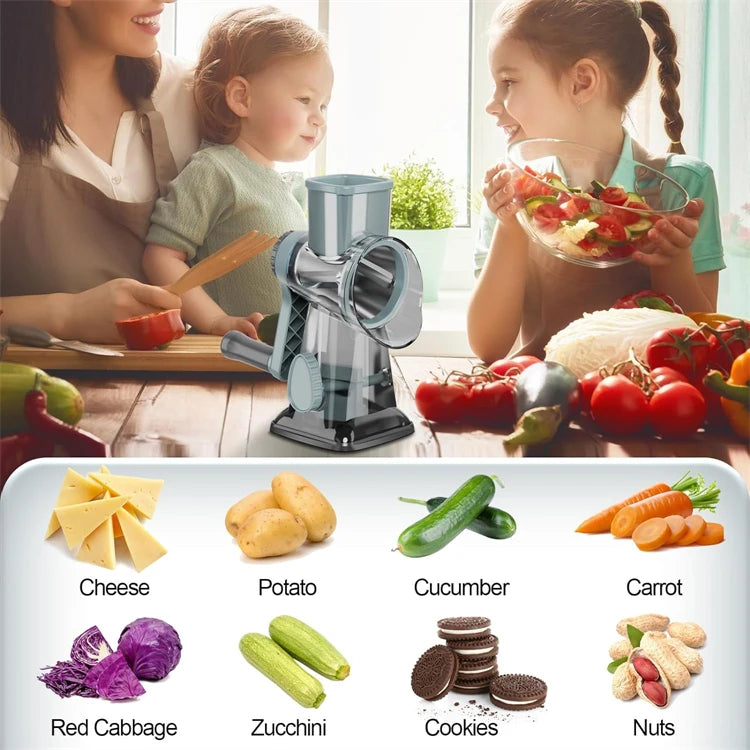 3-in-1 Rotary Cheese & Vegetable Grater β Manual Slicer