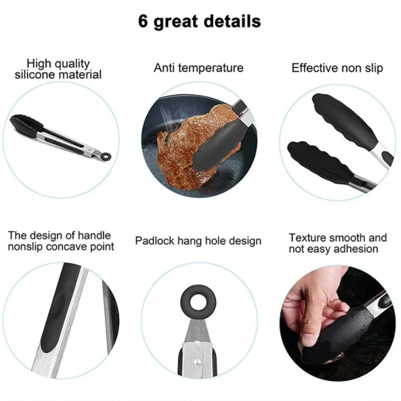 9-inch food tongs Stainless steel tongs Silicone non-stick cooking clips Outdoor Barbecue salad bread tools Kitchen accessories