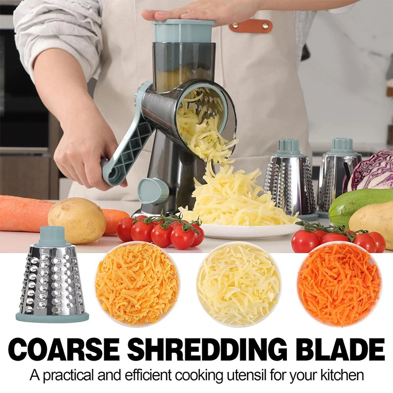 3-in-1 Rotary Cheese & Vegetable Grater β Manual Slicer