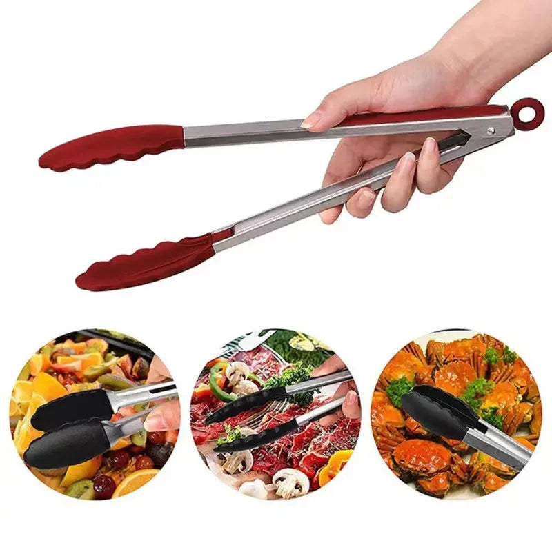 9-inch food tongs Stainless steel tongs Silicone non-stick cooking clips Outdoor Barbecue salad bread tools Kitchen accessories