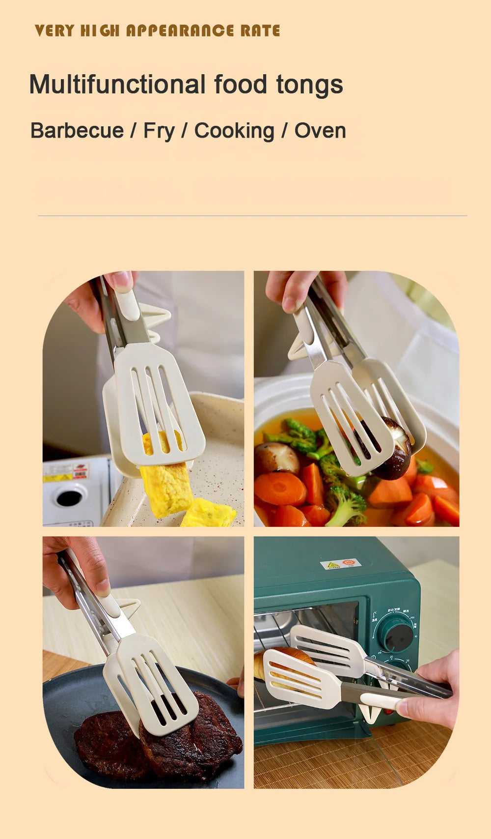 9-inch food tongs Stainless steel tongs Silicone non-stick cooking clips Outdoor Barbecue salad bread tools Kitchen accessories