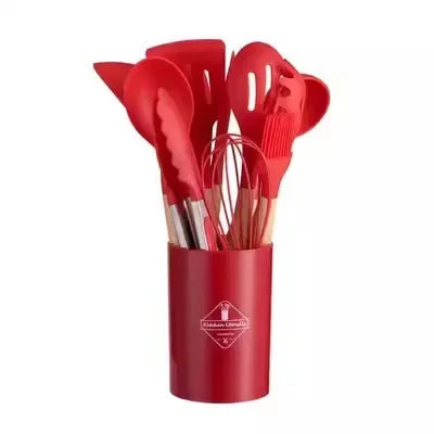 12-Piece Silicone Utensil Set – Wooden Handle Cooking Tools