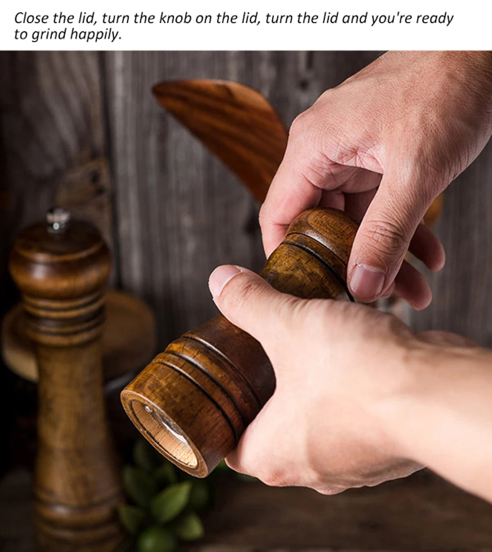 Wooden Salt & Pepper Grinder – Adjustable Ceramic Mill (5"/8"/10")