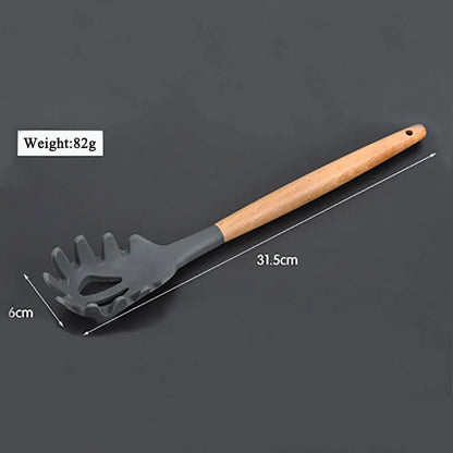 Silicone Cooking Utensils – Wooden Handle Set