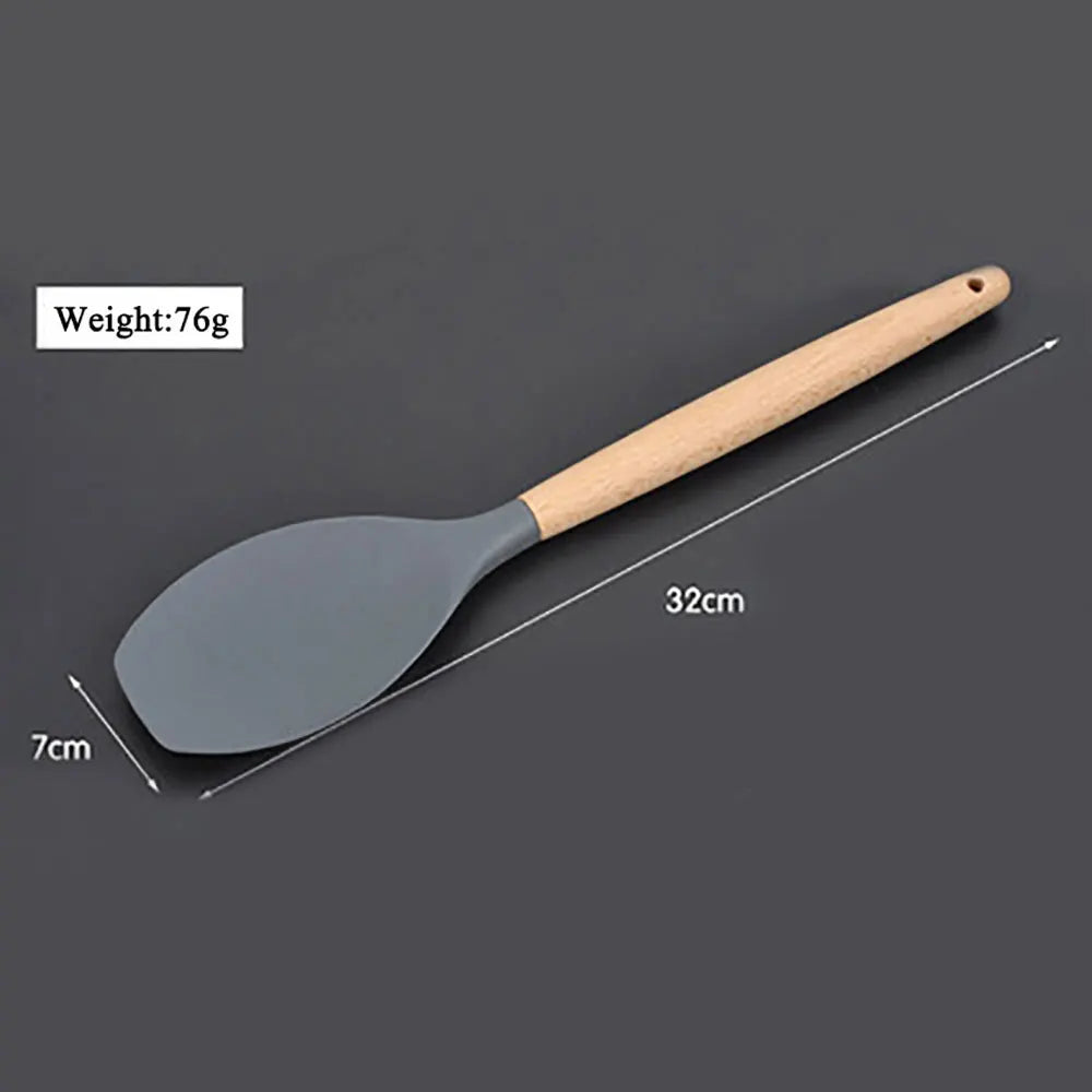 Silicone Cooking Utensils – Wooden Handle Set