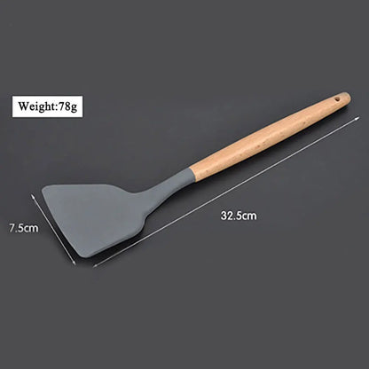 Silicone Cooking Utensils – Wooden Handle Set