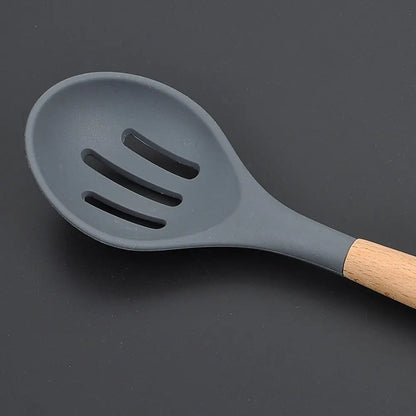 Silicone Cooking Utensils – Wooden Handle Set