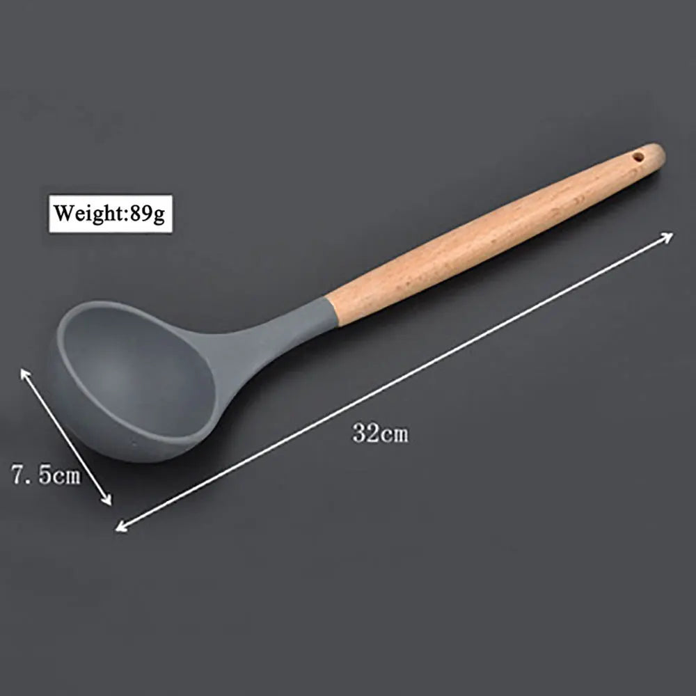 Silicone Cooking Utensils – Wooden Handle Set