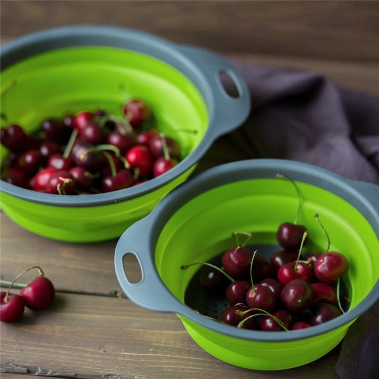 LMETJMA Round Folding Colander BPA Free Fruits Vegetables Washing Drain Basket Kitchen Colander Strainer Dishwasher Safe KC0236
