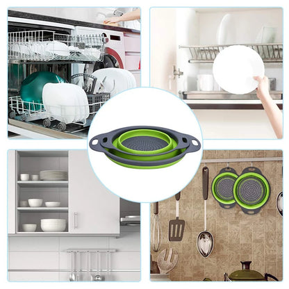 LMETJMA Round Folding Colander BPA Free Fruits Vegetables Washing Drain Basket Kitchen Colander Strainer Dishwasher Safe KC0236