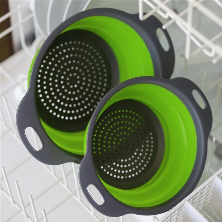 LMETJMA Round Folding Colander BPA Free Fruits Vegetables Washing Drain Basket Kitchen Colander Strainer Dishwasher Safe KC0236