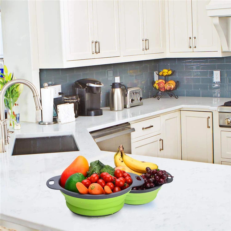 LMETJMA Round Folding Colander BPA Free Fruits Vegetables Washing Drain Basket Kitchen Colander Strainer Dishwasher Safe KC0236