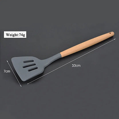Silicone Cooking Utensils – Wooden Handle Set
