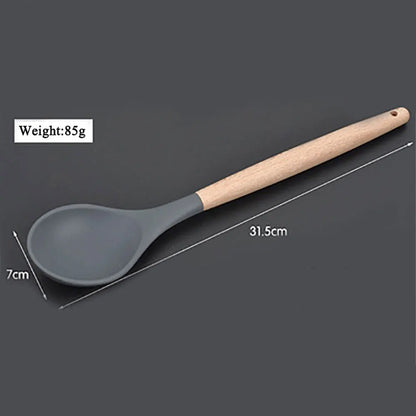 Silicone Cooking Utensils – Wooden Handle Set