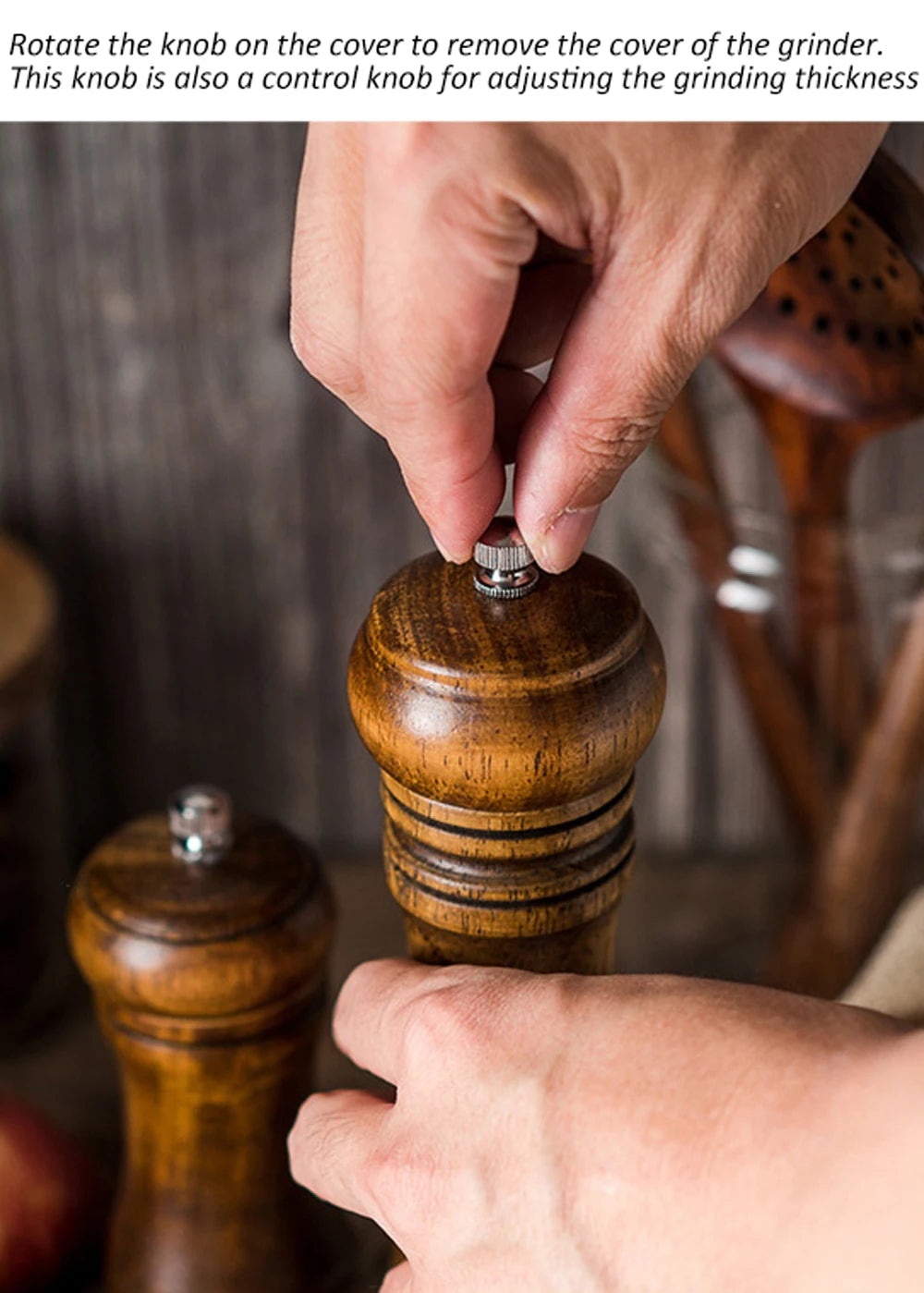 Wooden Salt & Pepper Grinder – Adjustable Ceramic Mill (5"/8"/10")