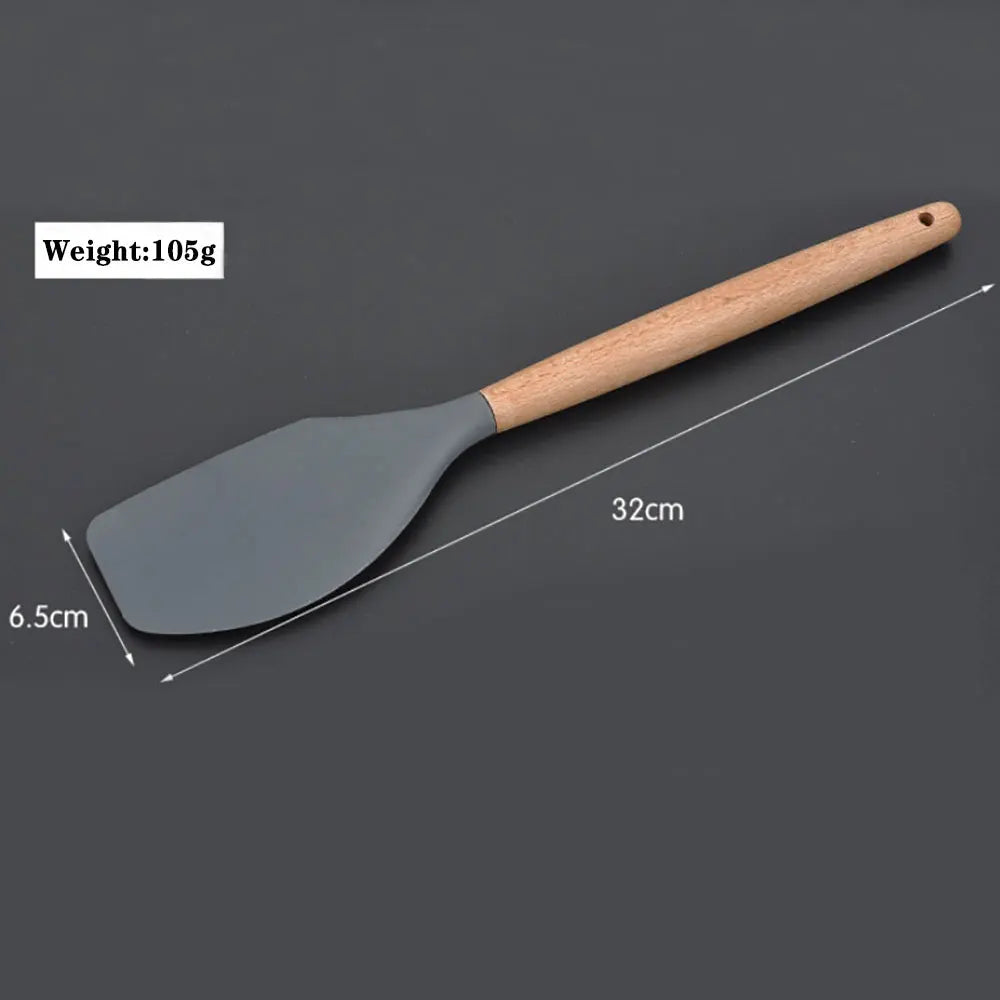 Silicone Cooking Utensils – Wooden Handle Set