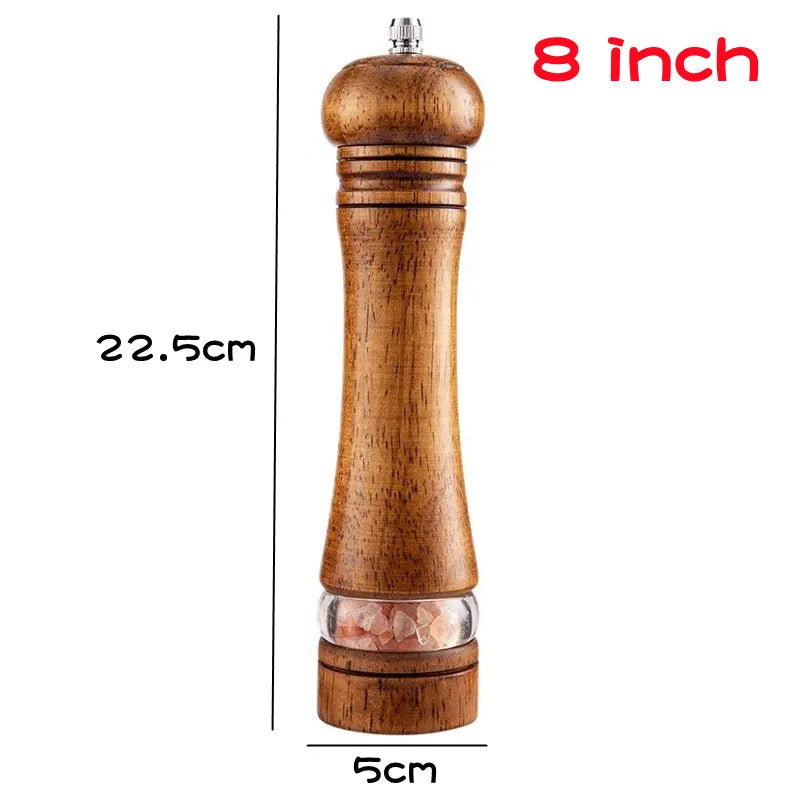 8" Wooden Pepper Grinder – Adjustable Ceramic Spice Mill
