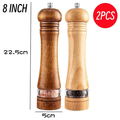 8" Wooden Pepper Grinder – Adjustable Ceramic Spice Mill