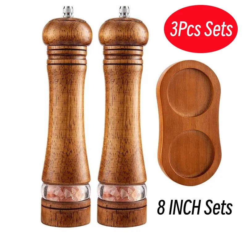8" Wooden Pepper Grinder – Adjustable Ceramic Spice Mill
