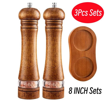 8" Wooden Pepper Grinder – Adjustable Ceramic Spice Mill