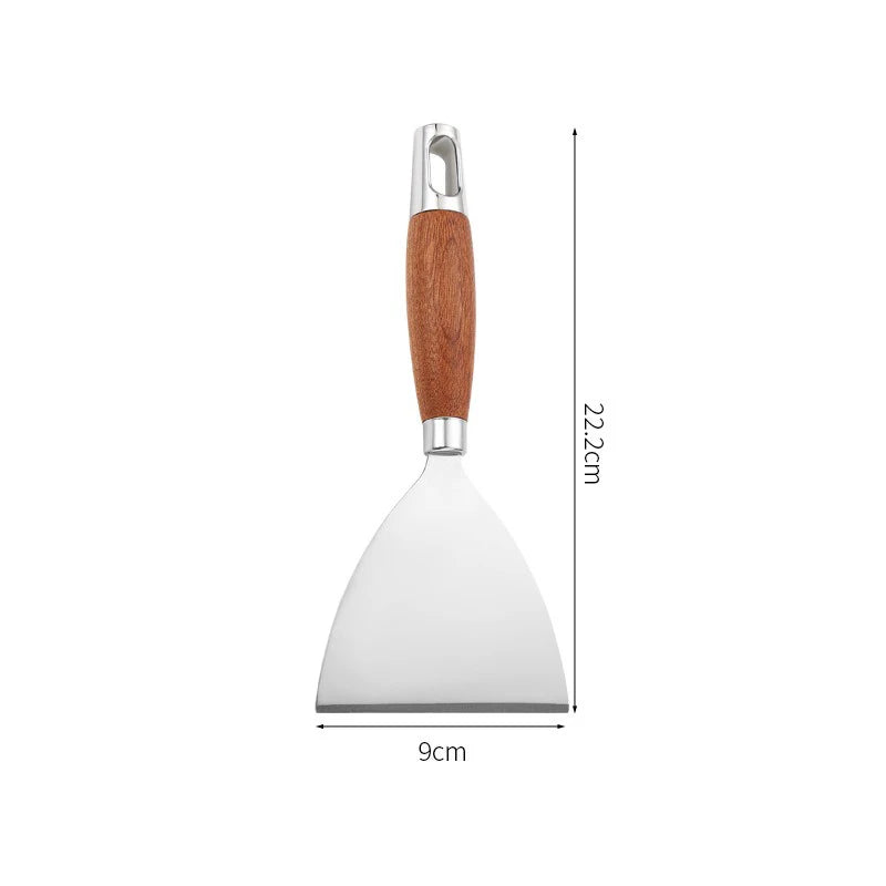 Stainless Steel Square Head Steak Cooking Spatula Pizza Shovel Pancake Beef Turner Scraper Wood Handle BBQ Utensils for Kitchen