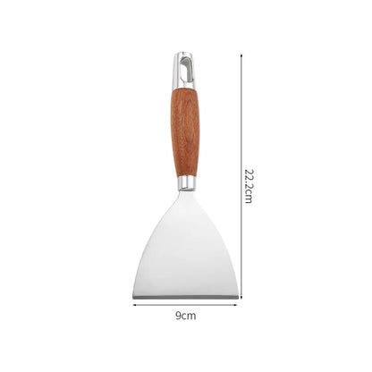 Stainless Steel Square Head Steak Cooking Spatula Pizza Shovel Pancake Beef Turner Scraper Wood Handle BBQ Utensils for Kitchen