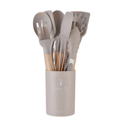 12-Piece Silicone Utensil Set – Wooden Handle Cooking Tools