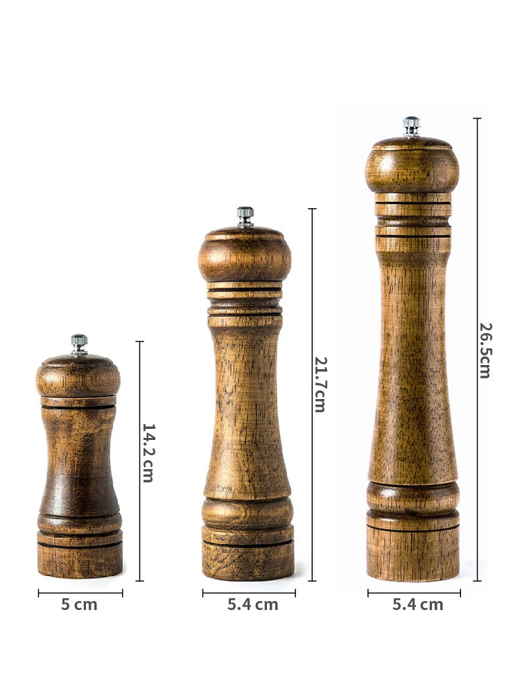 Wooden Salt & Pepper Grinder – Adjustable Ceramic Mill (5"/8"/10")