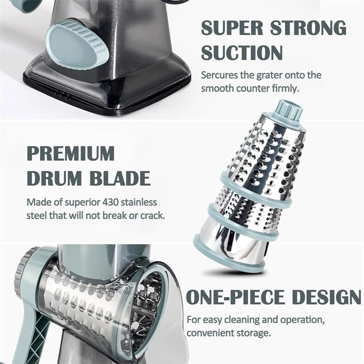 3-in-1 Rotary Cheese & Vegetable Grater – Manual Slicer