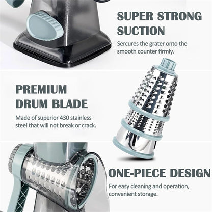 3-in-1 Rotary Cheese & Vegetable Grater – Manual Slicer