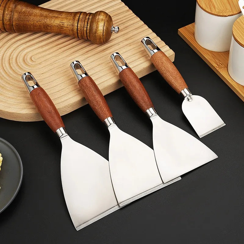 Stainless Steel Square Head Steak Cooking Spatula Pizza Shovel Pancake Beef Turner Scraper Wood Handle BBQ Utensils for Kitchen