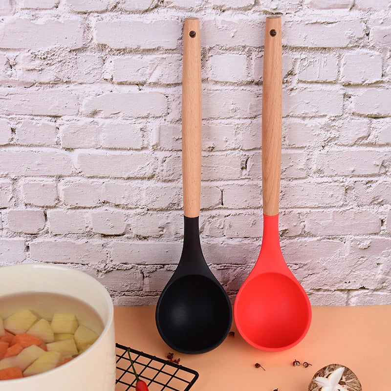 Silicone Soup Ladle – Wood Handle