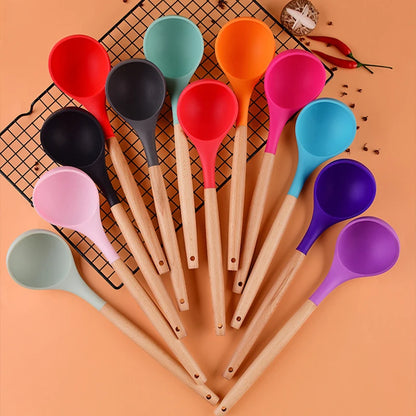 Silicone Soup Ladle – Wood Handle