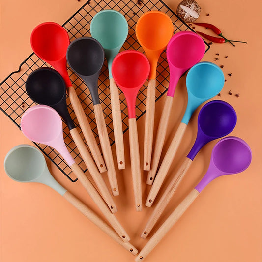 Silicone Soup Ladle – Wood Handle