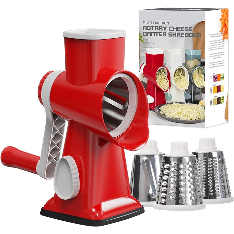 3-in-1 Rotary Cheese & Vegetable Grater – Manual Slicer