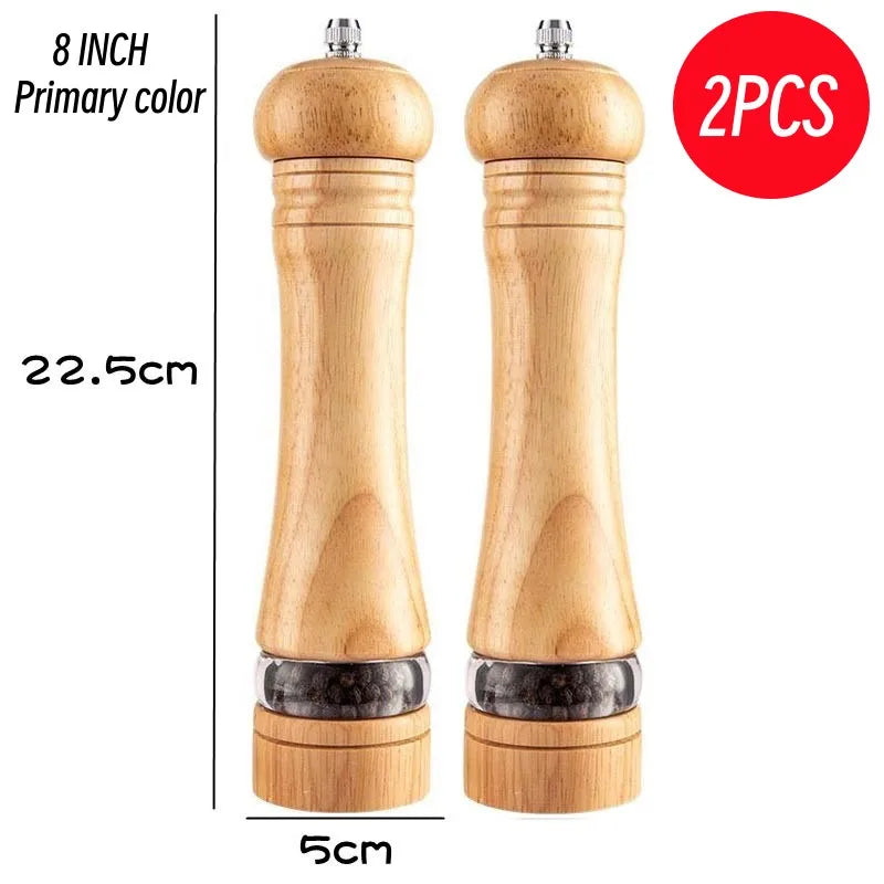 8" Wooden Pepper Grinder – Adjustable Ceramic Spice Mill