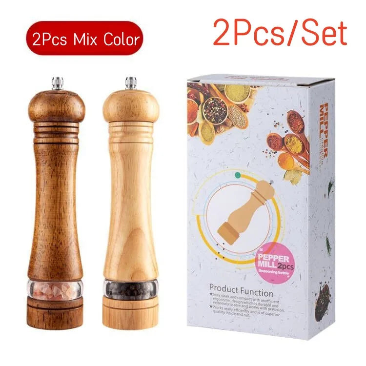 8" Wooden Pepper Grinder – Adjustable Ceramic Spice Mill