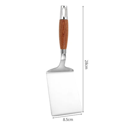 Stainless Steel Square Head Steak Cooking Spatula Pizza Shovel Pancake Beef Turner Scraper Wood Handle BBQ Utensils for Kitchen