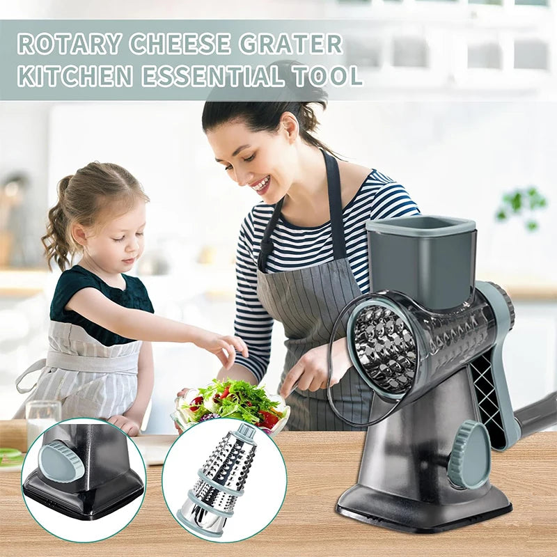 3-in-1 Rotary Cheese & Vegetable Grater – Manual Slicer
