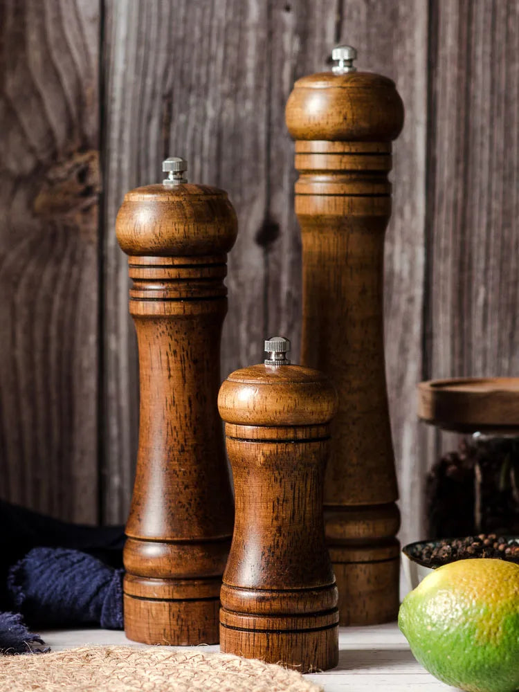 Wooden Salt & Pepper Grinder – Adjustable Ceramic Mill (5"/8"/10")