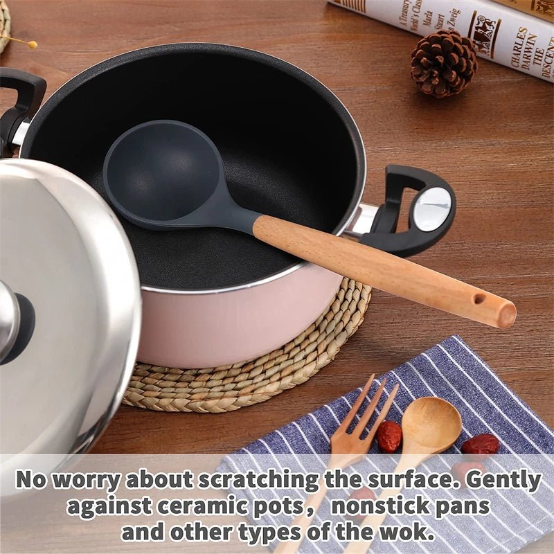 Silicone Soup Ladle – Wood Handle