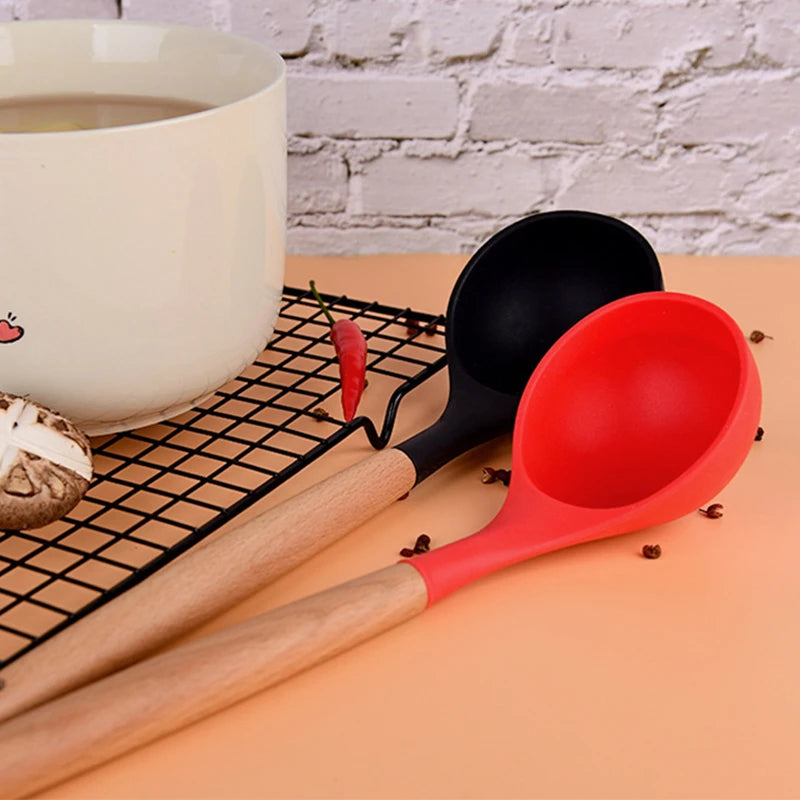 Silicone Soup Ladle – Wood Handle