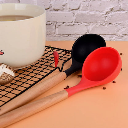 Silicone Soup Ladle – Wood Handle