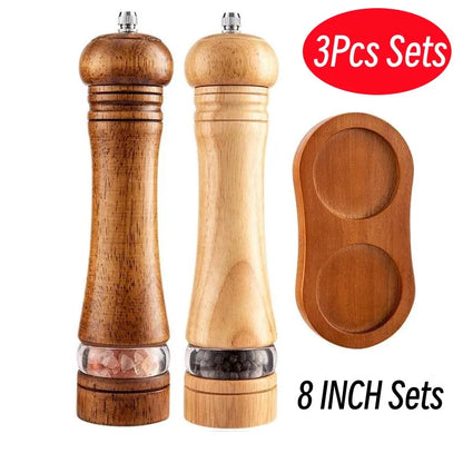 8" Wooden Pepper Grinder – Adjustable Ceramic Spice Mill